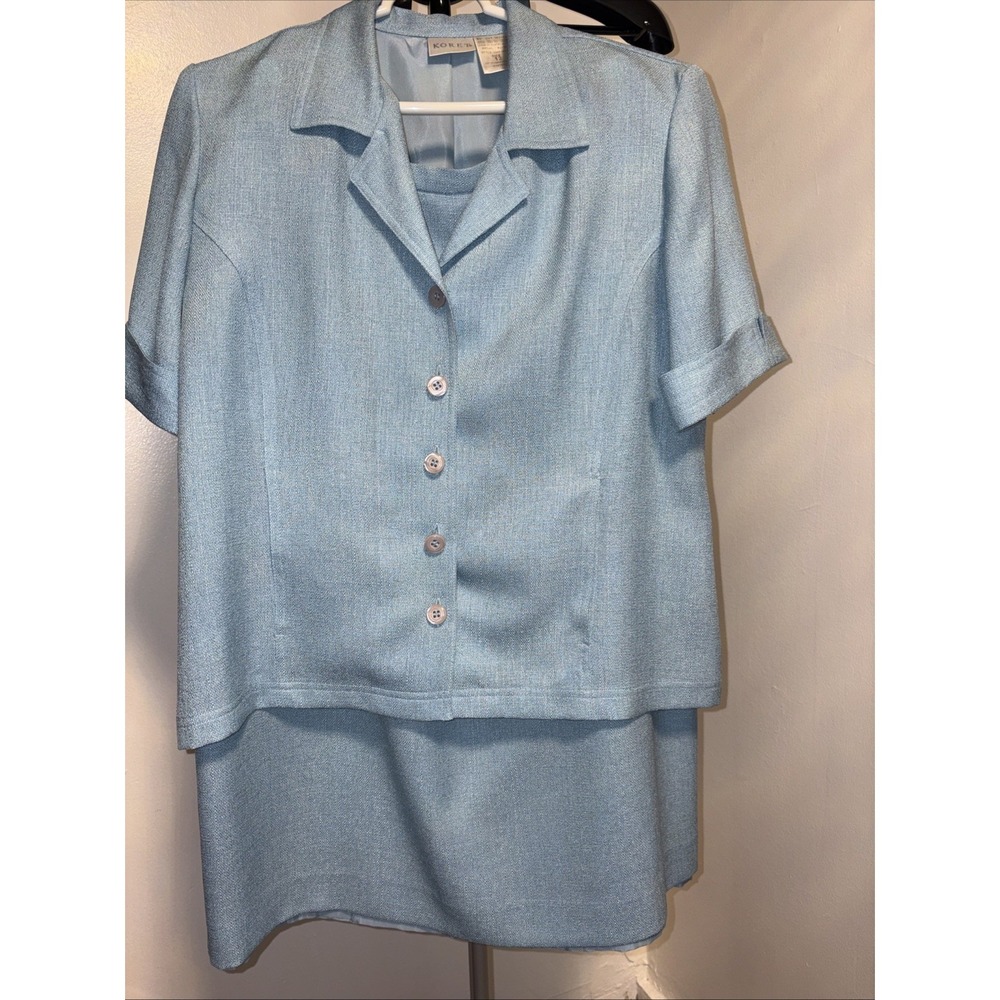 Koret Women's Blue Skirt Set with Textured Fabric Sz 12 Skirt and Blazer